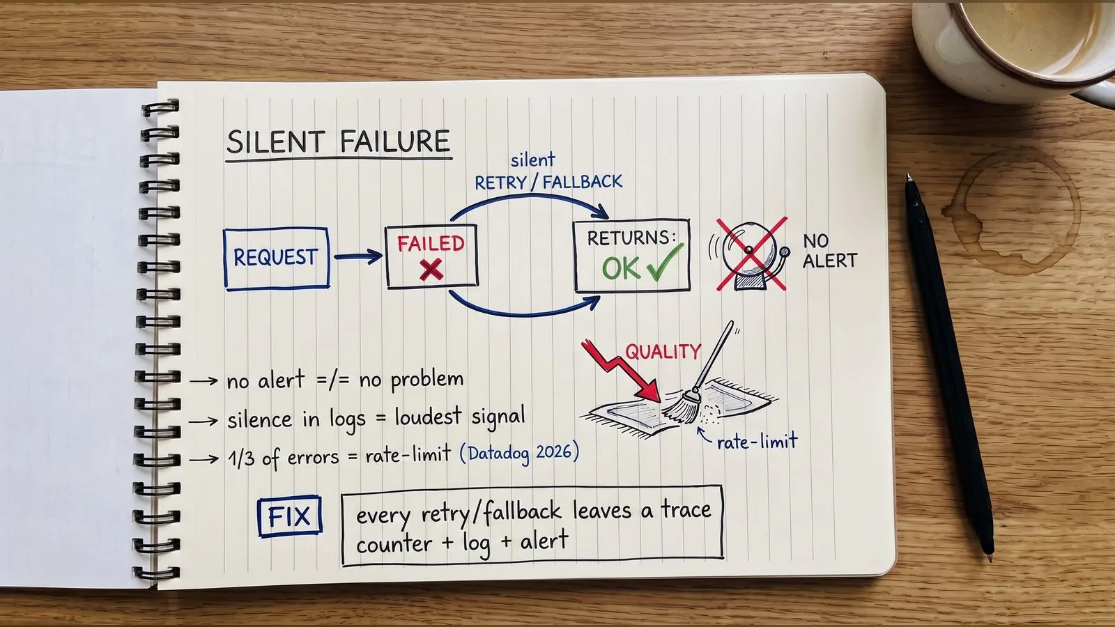 Silent failure — retry and fallback return "OK" with no alert