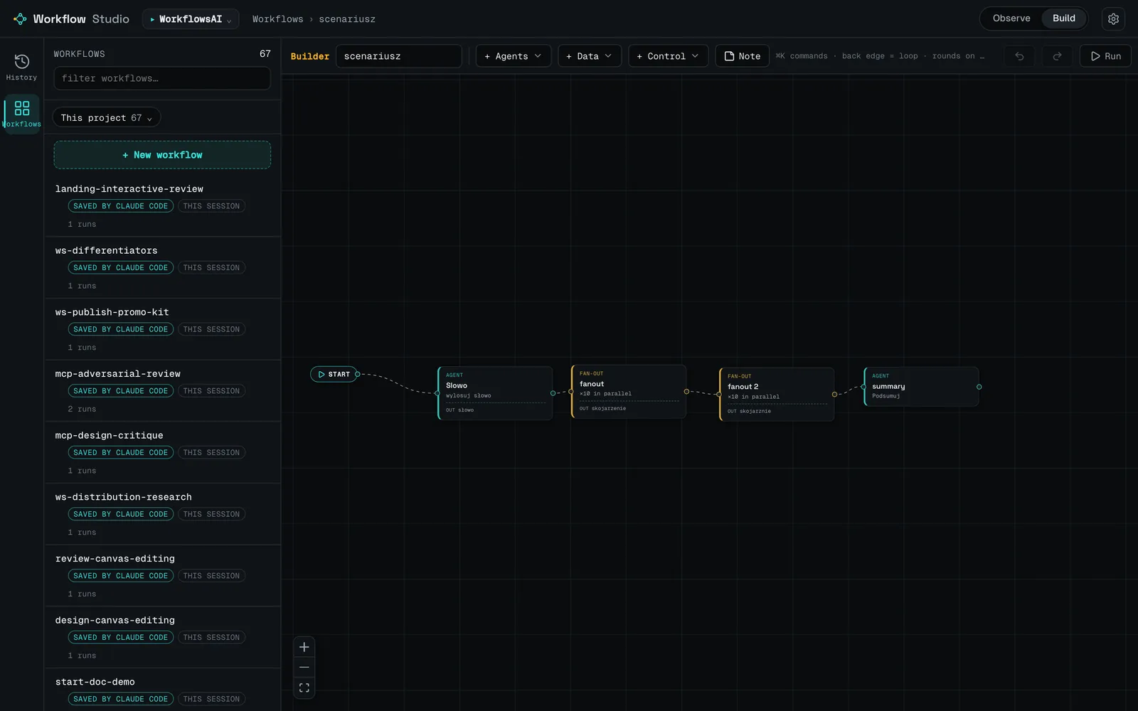 Author: the block builder with START, agent, fan-out and summary blocks